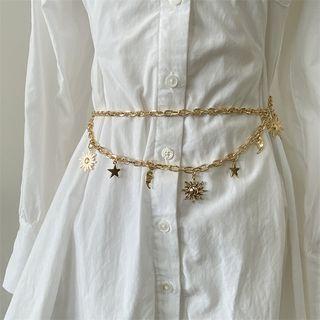 Star Moon Metal Chain Belt Gold - One Size