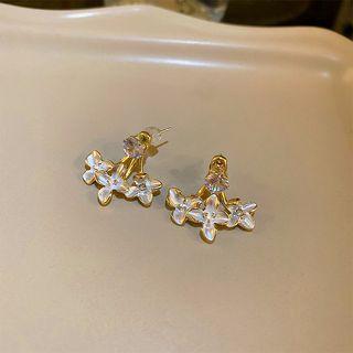 Flower Rhinestone Alloy Earring 1 Pair - Gold & White - One Size