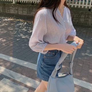 Puff-sleeve Stripe Blouse Stripe - One Size