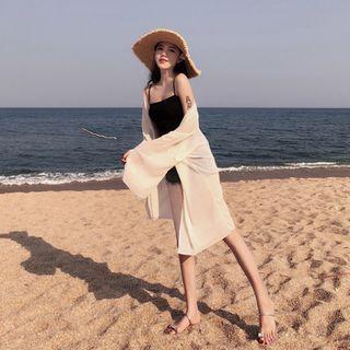 Open Front Midi Light Jacket Almond - S