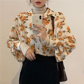 Floral Chiffon Shirt Orange Floral - White - One Size