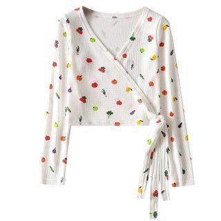 Long-sleeve Fruit Print Ribbed T-shirt