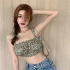 Sleeveless Floral Cropped Top Vest - Floral - One Size