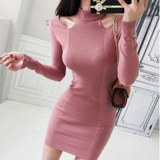 Cold-shoulder Knit Mini Sheath Dress