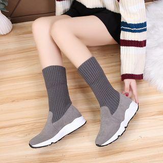 Rib Knit Panel Mid-calf Boots