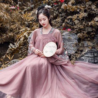 Embroidered Long-sleeve Hanfu Maxi Dress