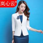 3/4-sleeve Blazer / Sleeveless Sheath Dress / Flower Brooch / Set: 3/4-sleeve Blazer + Sleeveless Sheath Dress