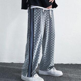 Checkerboard Pattern Straight Leg Pants