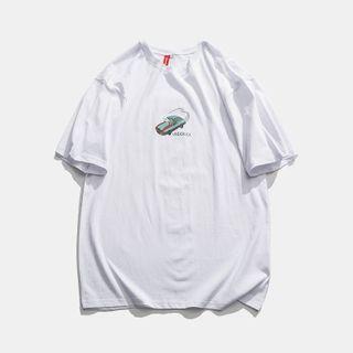 Elbow-sleeve Car Printed T-shirt