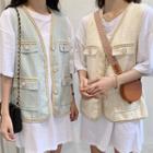 Plain Long T-shirt / Plaid Waistcoat