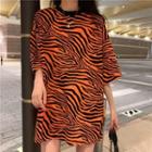 Short-sleeve Zebra Print T-shirt Orange - One Size