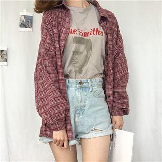 Side-slit Plaid Shirt