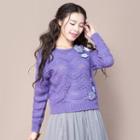 Flower Accent Open Knit Sweater