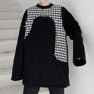 Long-sleeve Houndstooth Panel Top