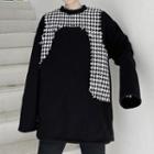 Long-sleeve Houndstooth Panel Top
