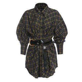 Plaid Long-sleeve Shirt Plaid - Yellow & Blue - One Size