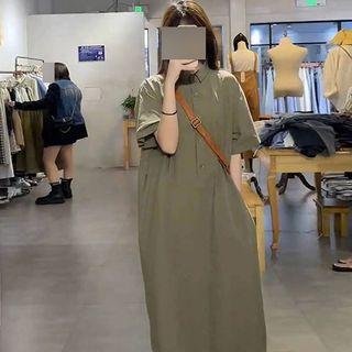 Elbow-sleeve Polo Neck Midi Dress