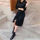 Knit Shirtdress With Sash Black - One Size