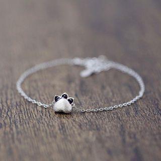 925 Sterling Silver Cat Paw Bracelet 925 Silver - Black & Silver - One Size
