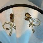 Faux Crystal Bow Alloy Dangle Earring 1 Pair - Gold - One Size