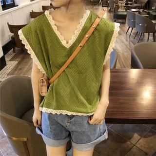 Lace Trim Sleeveless Top Green - One Size
