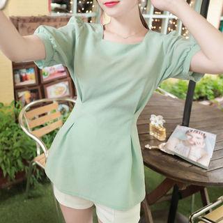 Square-neck Puff-sleeve Tie-waist Top