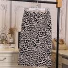 Leopard Print Midi A-line Knit Skirt