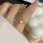 Heart Faux Cat Eye Stone Alloy Open Ring 3565 - 1 Pc - Gold - One Size