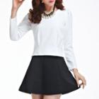Set: Long-sleeve Top + Pleated A-line Skirt