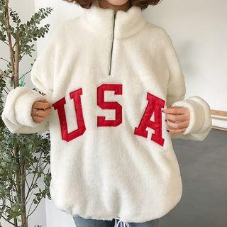 Applique Fleece Half-zip Pullover