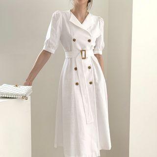 Puff Sleeve Double Breasted Coatdress