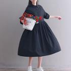 Long-sleeve Plain A-line Shirtdress