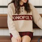 Long-sleeve Color-block Collared Knit Top