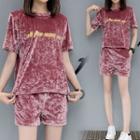 Set: Velvet Letter Short-sleeve T-shirt + Shorts