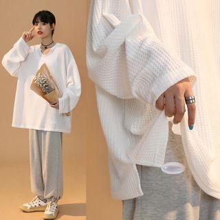Slit Waffle Oversized Sweatshirt