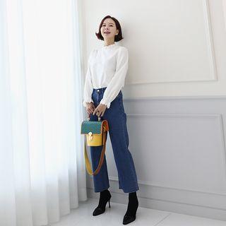 Mock-neck Perforated-detail Top