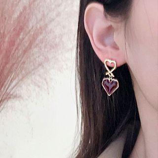 Glaze Heart Dangle Earring 1 Pair - Al2426 - Gold Cutout Heat & Heart - Dark Coffee - One Size