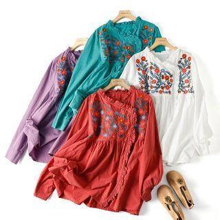 Asymmetrical Floral Embroidered Blouse