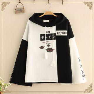 Color Block Cartoon Print Hoodie With Lining - As Shown In Figure - One Size