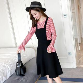 Nursery Set: Striped Zip Top + Jumper Dress