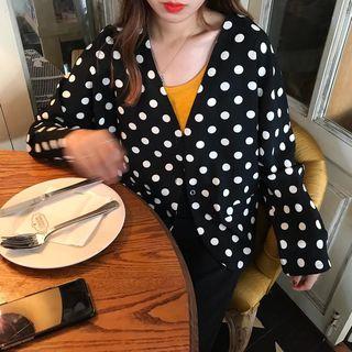 Polka Dot Chiffon Jacket Black - One Size