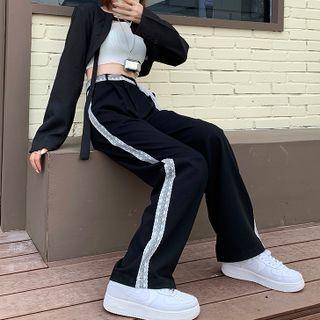 High-waist Lace Panel Shift Wide-leg  Pants