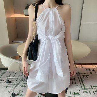 Halter Mini Shirt Dress / Plaid Girdle
