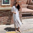 Set: Single-breasted Jacket + Sleeveless Pleated-hem Long Dress Ivory - One Size
