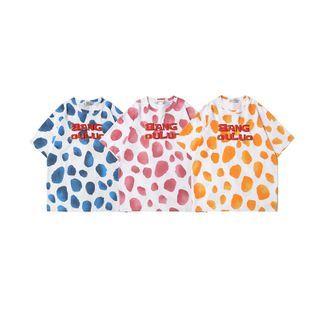 Short-sleeve Lettering Print Dotted T-shirt