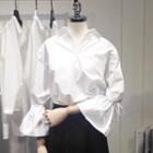 Open-placket Lantern-sleeve Blouse