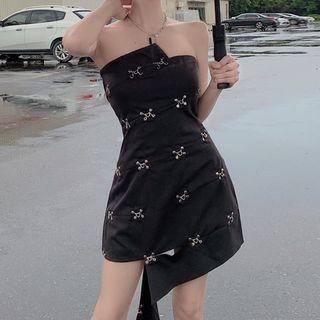 Strapless Metal-accent Asymmetrical Mini A-line Dress