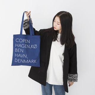 Lettering Canvas Tote Bag Lettering - Copen - Blue - One Size