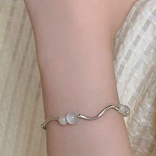 Bead Bracelet 1pc - Silver & White - One Size