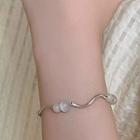 Bead Bracelet 1pc - Silver & White - One Size